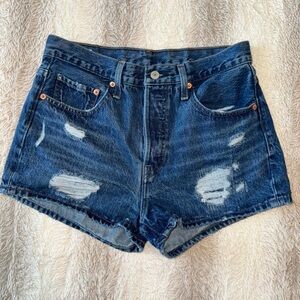 Levi’s Denim Blue Distressed Women Shorts